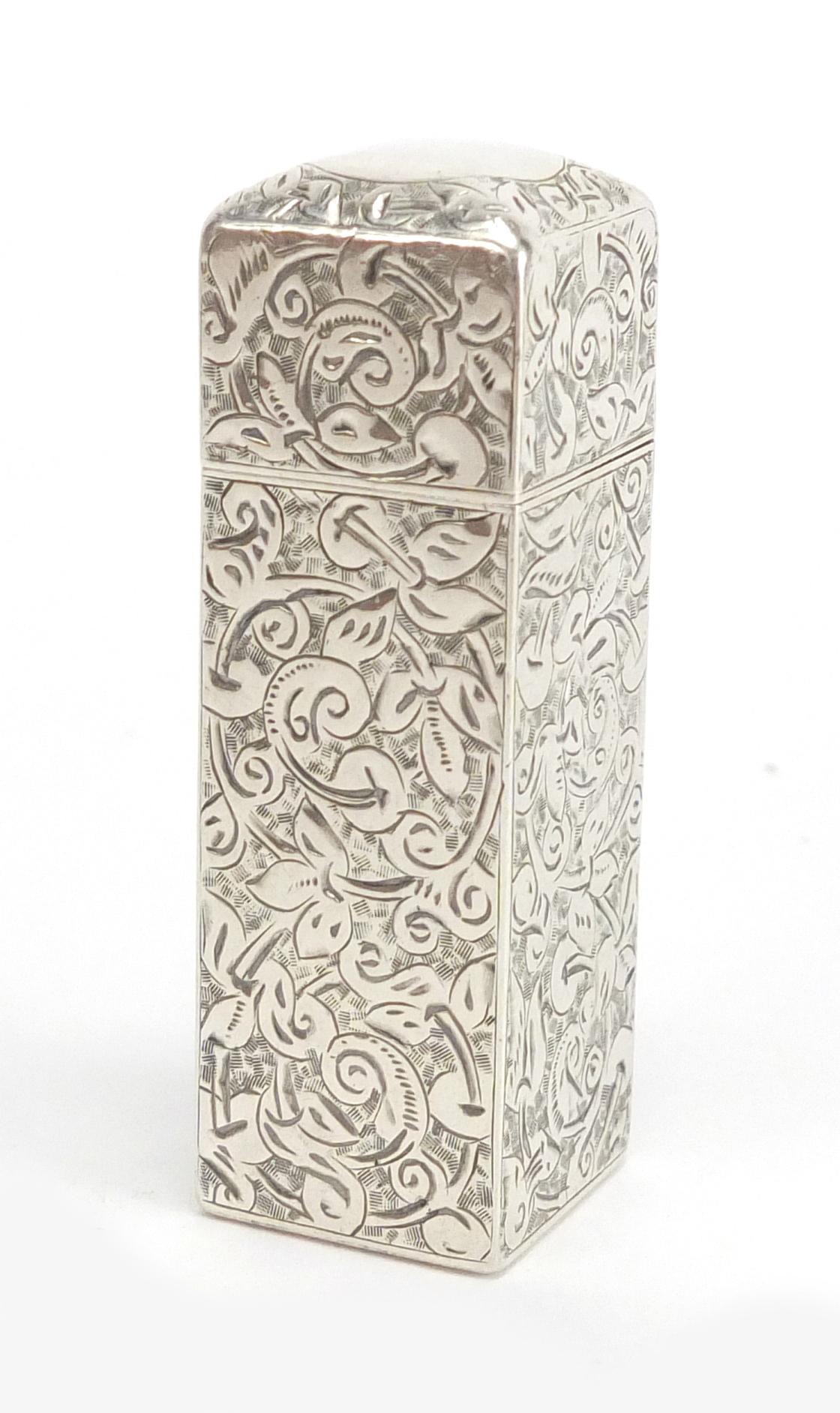 Victorian silver scent bottle Sampson Mordan & Co engraved with floral motifs, London 1888, 5.3cm