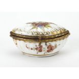 19th century continental porcelain trinket box hand painted with flowers, 7cm wide Further condition