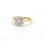 18ct gold diamond nine cluster ring, size M, approximate weight 3.0g The Diamonds are old European