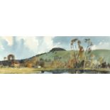 Edward Wesson - Chanctonbury from Storrington Road, ink and watercolour, label verso, mounted and