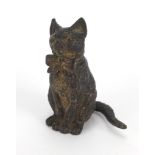 Austrian cold painted bronze seated cat, stamped Geschutzt to the base, 6cm high Further condition
