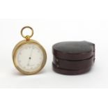 19th century gilt brass pocket weath station with compensated barometer, thermometer and compass,