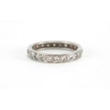 Unmarked white metal diamond eternity ring, size O, approximate weight 3.4g Further condition