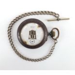 Gentleman's Kay's Simplex lever gunmetal pocket watch, with a white metal watch chain, 5.5cm in