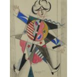 Abstract composition, surreal figure, Russian school pencil and watercolour, bearing a signature