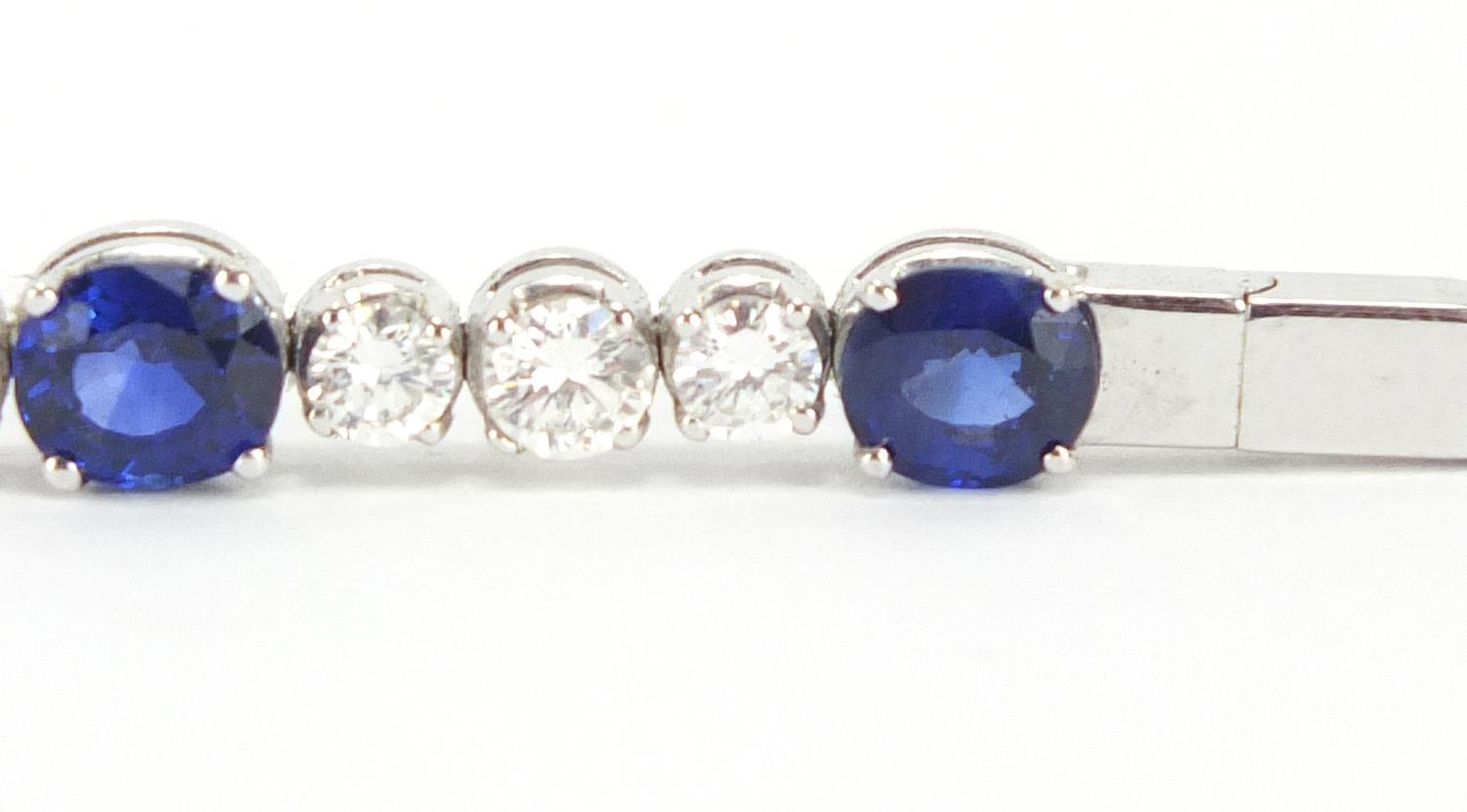 18ct white gold graduated Sapphire and Diamond bracelet, 18cm in length, approximate weight 13.9g - Image 6 of 10