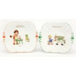 Two of Shelley nursery rhyme sandwich plates by Mabel Lucie Atwell, Don't Forget The Fairies and