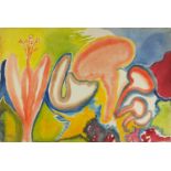 Grace Pailthorpe 1968 - Abstract composition, surreal mushrooms, double sided watercolour on card,