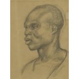 Attributed to Noël Coward - Head and shoulders portrait of an African male, pencil sketch, label
