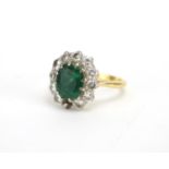 18ct gold emerald and diamond ring, size P, approximate weight 5.0g Oval faceted cut Emerald with