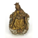 Carved gilt and silvered wood religious Madonna and child icon, 17cm high Further condition