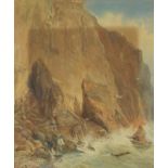 F. da Ponte Player - Rocky coastal scene, watercolour, mounted and framed, 46cm x 39cm Further