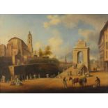 Venetian Arsenal with street sellers and donkey's, late 18/ early 19th century Italian school oil on