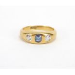 18ct gold Sapphire and Diamond ring, size R, approximate weight 6.5g The three stones are old