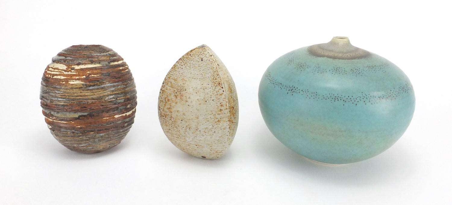Three studio pottery vases by Alan Wallwork, two of naturalistic form, incised marks to the bases, - Image 2 of 6