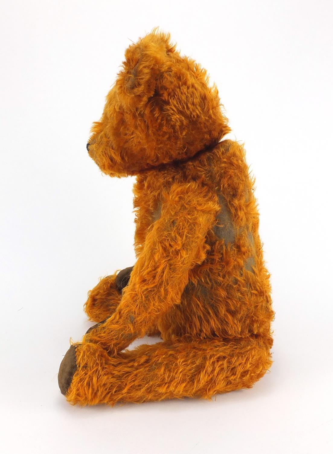 Vintage golden straw filled teddy bear with jointed limbs and beaded glass eyes, 65cm high Further - Image 3 of 5