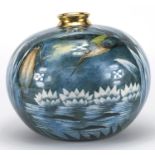 Limoges porcelain vase of globular form, hand painted with three birds, factory marks to the base,