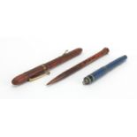 Brown ripple fountain pen, Conway Stewart duo point No 8M ripple propelling pencil and miniature