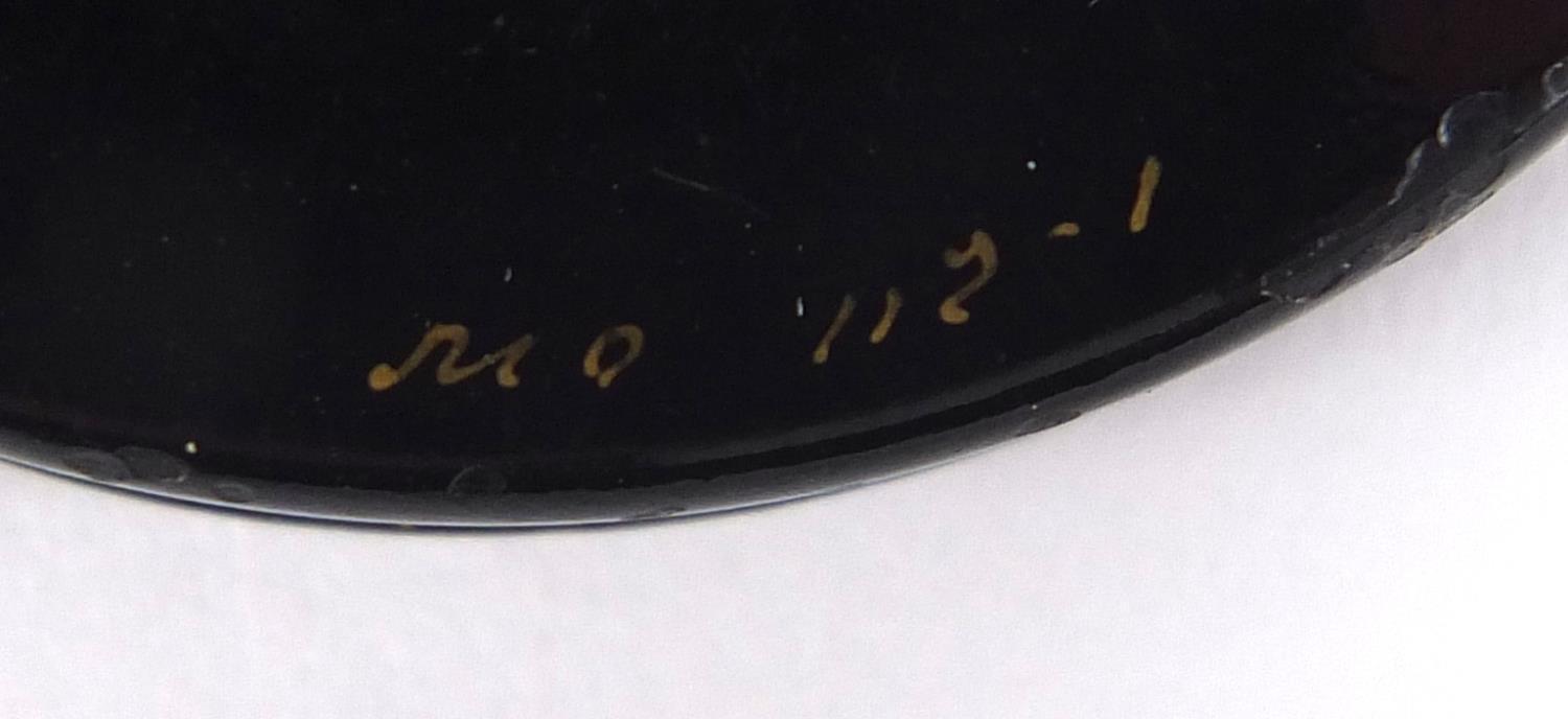 Russian lacquered snuff box, the lid hand panted with a river, indistinctly titled and inscribed - Image 6 of 7