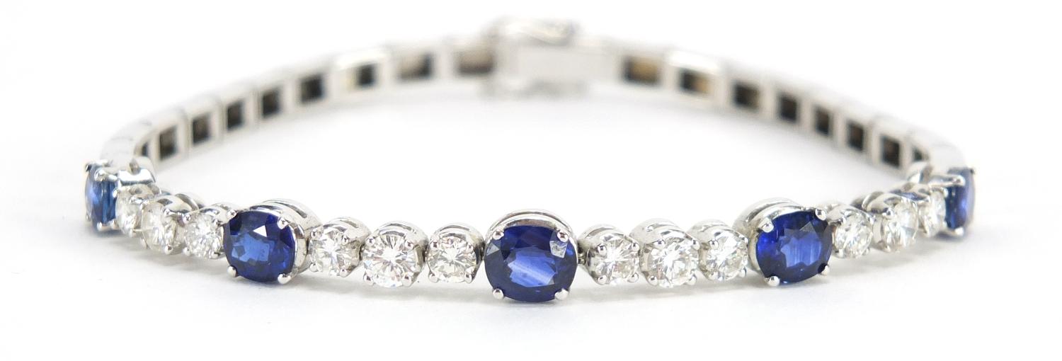 18ct white gold graduated Sapphire and Diamond bracelet, 18cm in length, approximate weight 13.9g - Image 2 of 10