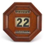 Victorian mahogany wall roller day date calendar with octagonal face, 31cm x 30cm Further