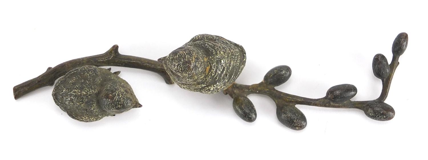 Austrian cold painted bronze group of two birds on a branch, stamped Geschutzt to the base, 20cm - Image 4 of 5