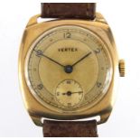 Gentleman's 9ct gold Vertex wristwatch with subsidiary dial, inscription 'Presented by The united