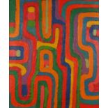 Abstract composition, colourful lines, oil on canvas, bearing an indistinct signature Etbe?