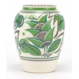 Poole pottery GPA pattern vase, hand painted in shades of green with stylised flowers, impressed