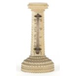 19th century carved ivory desk thermometer, of stepped cylindrical tapering form, Ambrosini