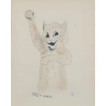 Attributed to Louis Wain - The cricketing cat, dated 1938 with stamp, pen and watercolour on