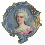 Unmarked gold and enamel portrait brooch set with diamonds and a ruby, numbered 796 to the