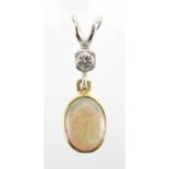 18ct gold Opal and Diamond pendant, SCD makers marks, 2cm in length, approximate weight 1.1g The