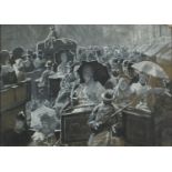 Attributed to Lucien Davis - Picadilly rush hour, heightened watercolour wash, inscribed verso,