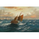 John Hayes - Sailing boat on choppy seas just off the coast, 19th century oil on canvas, mounted and
