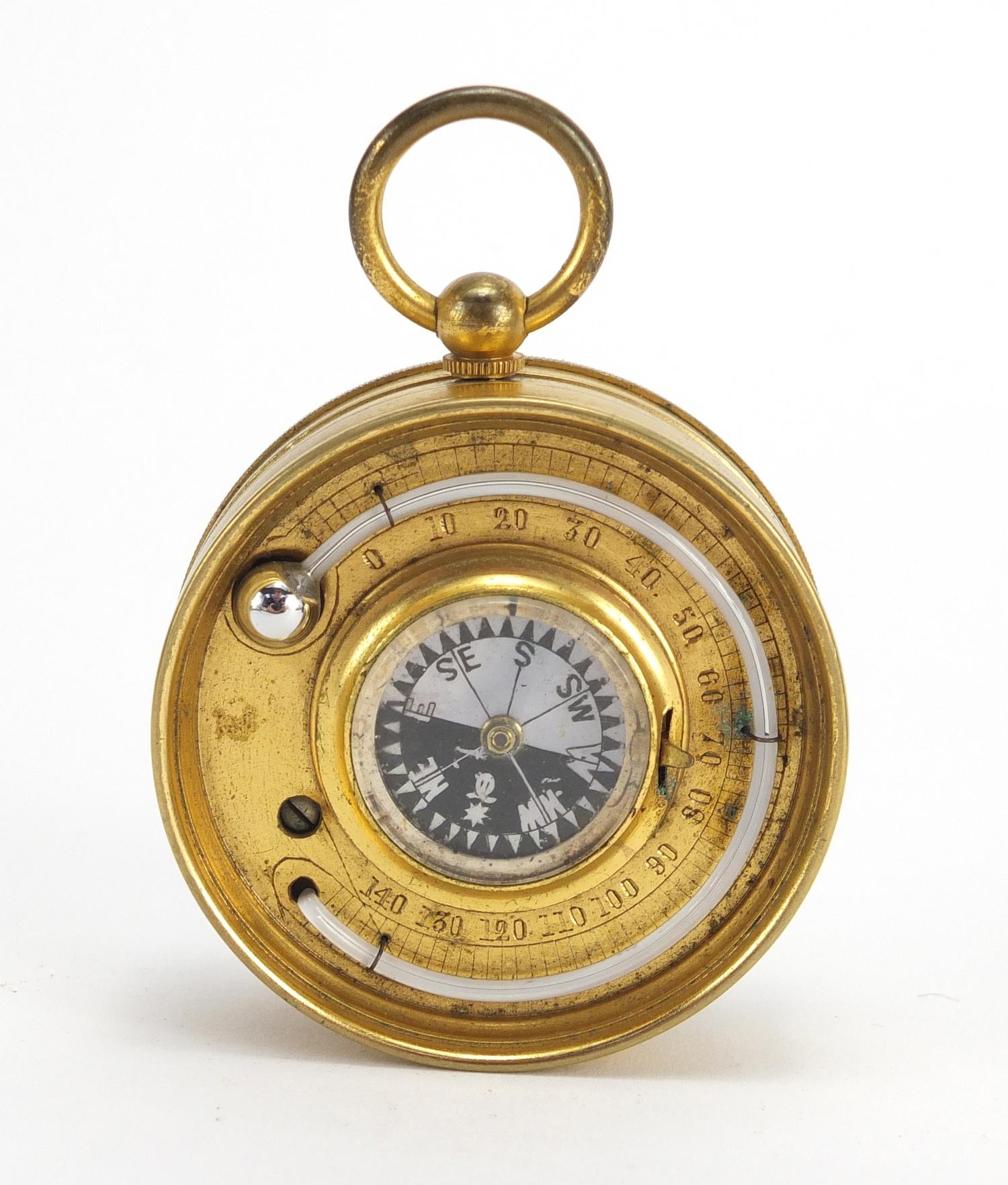 19th century gilt brass pocket weath station with compensated barometer, thermometer and compass, - Image 4 of 8
