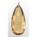 Large smoky Quartz tear drop pendant, with unmarked gold suspension loop, 6.5cm in length,