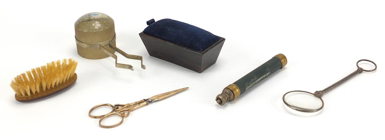 Antique and later miscellaneous objects including a pair of gold coloured metal scissors, Frascati - Image 4 of 5
