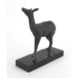Art Deco marble onyx sculpture mounted with a bronzed deer, 25cm wide Further condition reports
