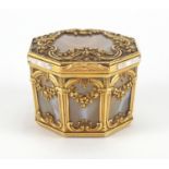 18th century French octagonal agate, gold cage work and enamel box, with architectural columns and