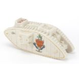 Carlton china crested British tank with Eastbourne crest, 13cm in length : For further Condition