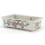 Chinese rectangular porcelain planter, hand painted in the famille rose palette with figures in a