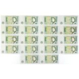 Group of Bank of England one pound notes including some consecutive, various serial numbers : For