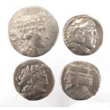 Four early Republic coins including three Greek Tetradrachm, approximate weight 60.9g : For