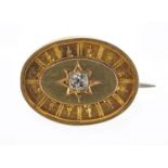 Victorian unmarked gold diamond solitaire brooch, housed in a Goldsmiths & Silversmiths Company