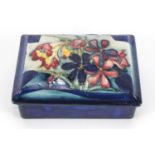 Rectangular William Moorcroft rectangular box and cover with original paper label, painted and