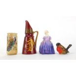 Collectable china, Royal Doulton Grecian design ewer, Royal Doulton figurine Marie HN1070, bird