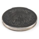 18th century oval silver and tortoiseshell snuff box, the hinged tortoiseshell pique work lid