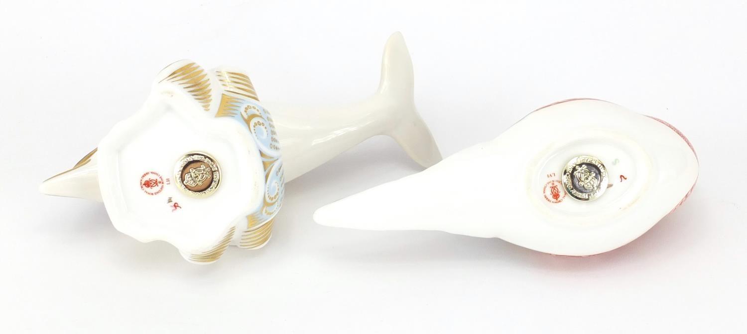 Two Royal Crown Derby paperweights with gold coloured stoppers, dolphin and pheasant, the largest - Image 3 of 4