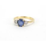 Unmarked gold sapphire and diamond ring, size L, approximate weight 2.7g : For further Condition